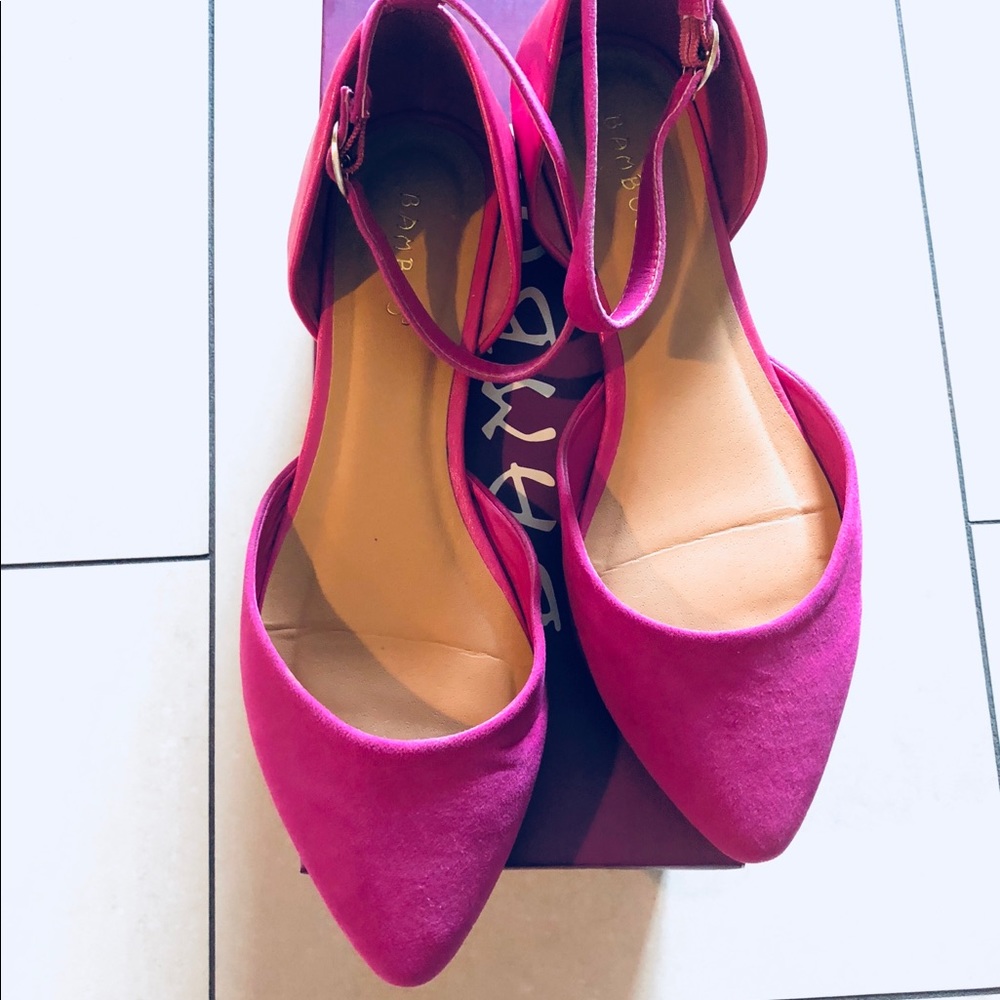 Sueded pointy-tie ballet flats, sz 7.5, EUC